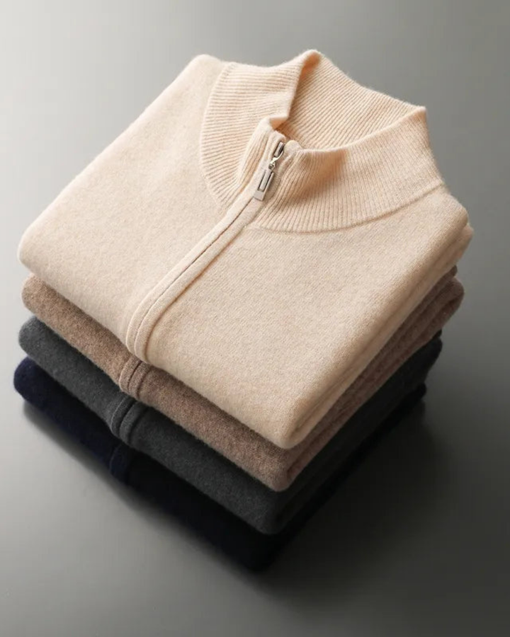 KLASSISCHER WOLLPULLOVER MIT DURCHGEHENDEM REISSVERSCHLUSS