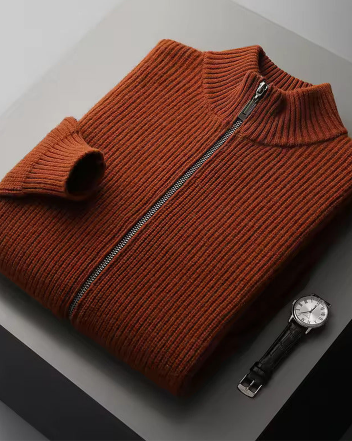 MODERNER GERIPPTER PULLOVER MIT DURCHGEHENDEM REISSVERSCHLUSS