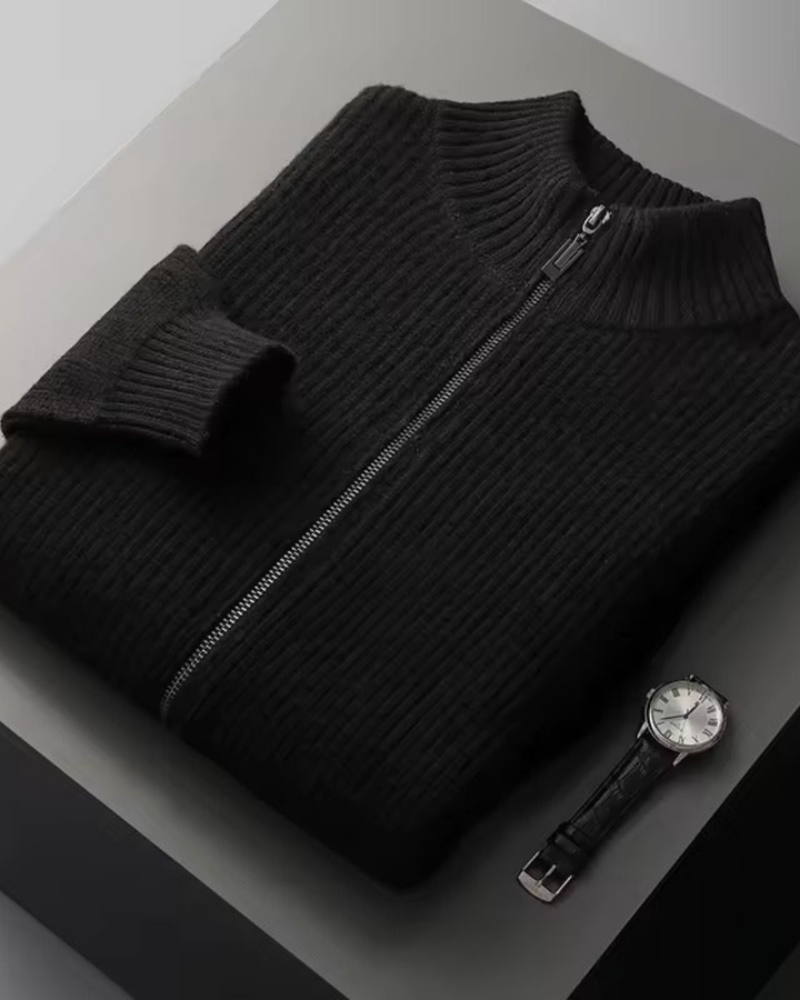 MODERNER GERIPPTER PULLOVER MIT DURCHGEHENDEM REISSVERSCHLUSS