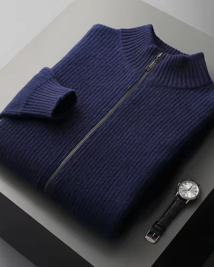 MODERNER GERIPPTER PULLOVER MIT DURCHGEHENDEM REISSVERSCHLUSS
