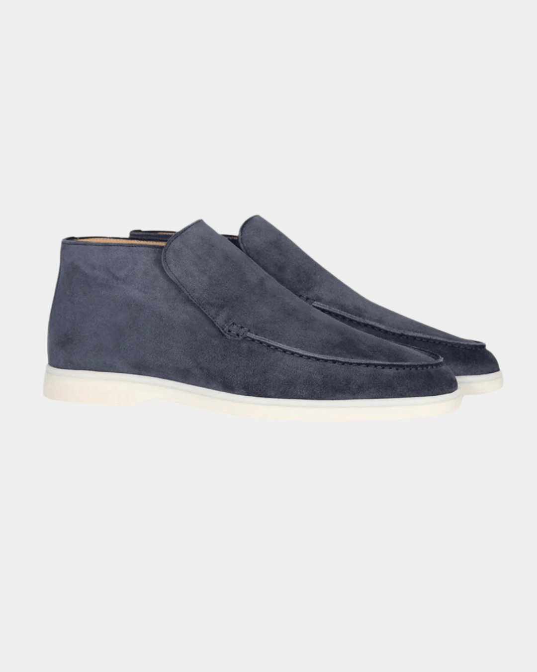 HALBHOHE WILDLEDER-SLIPPER IN MARINEBLAU