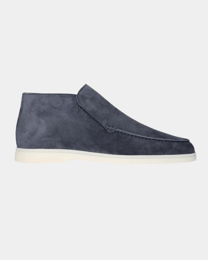 HALBHOHE WILDLEDER-SLIPPER IN MARINEBLAU