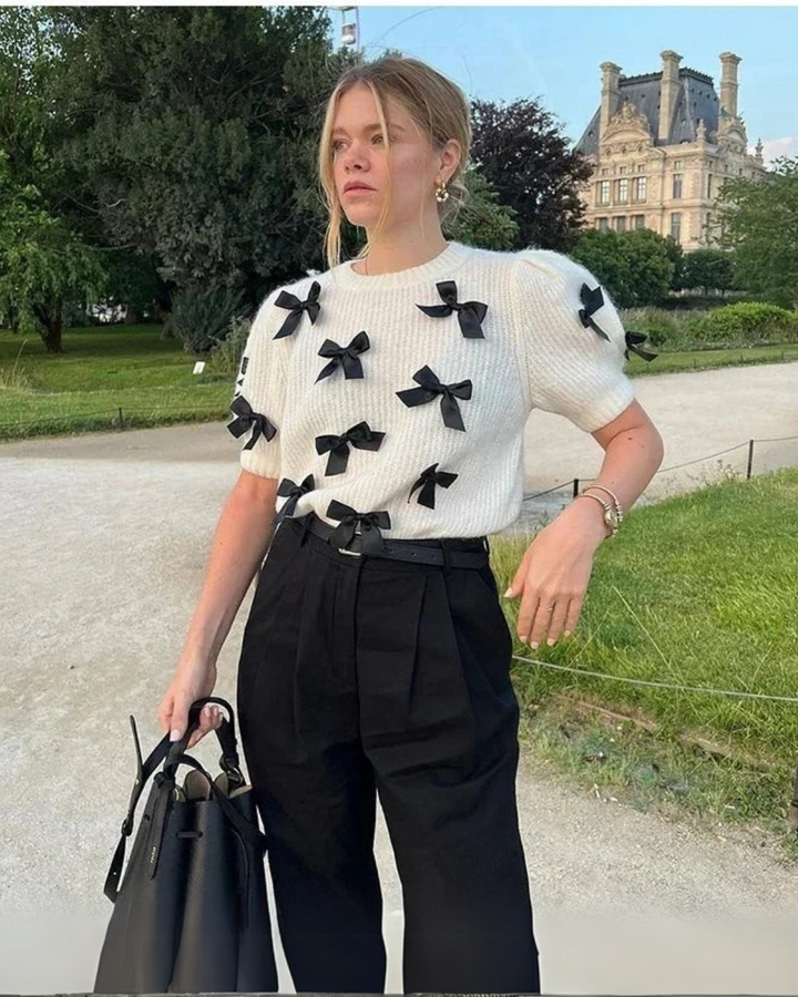 BOW EMBELLISHED KNIT TOP