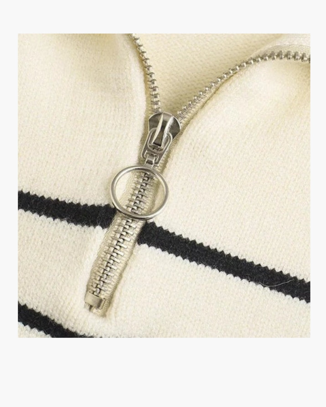 STRIPED ZIP COLLAR SWEATER