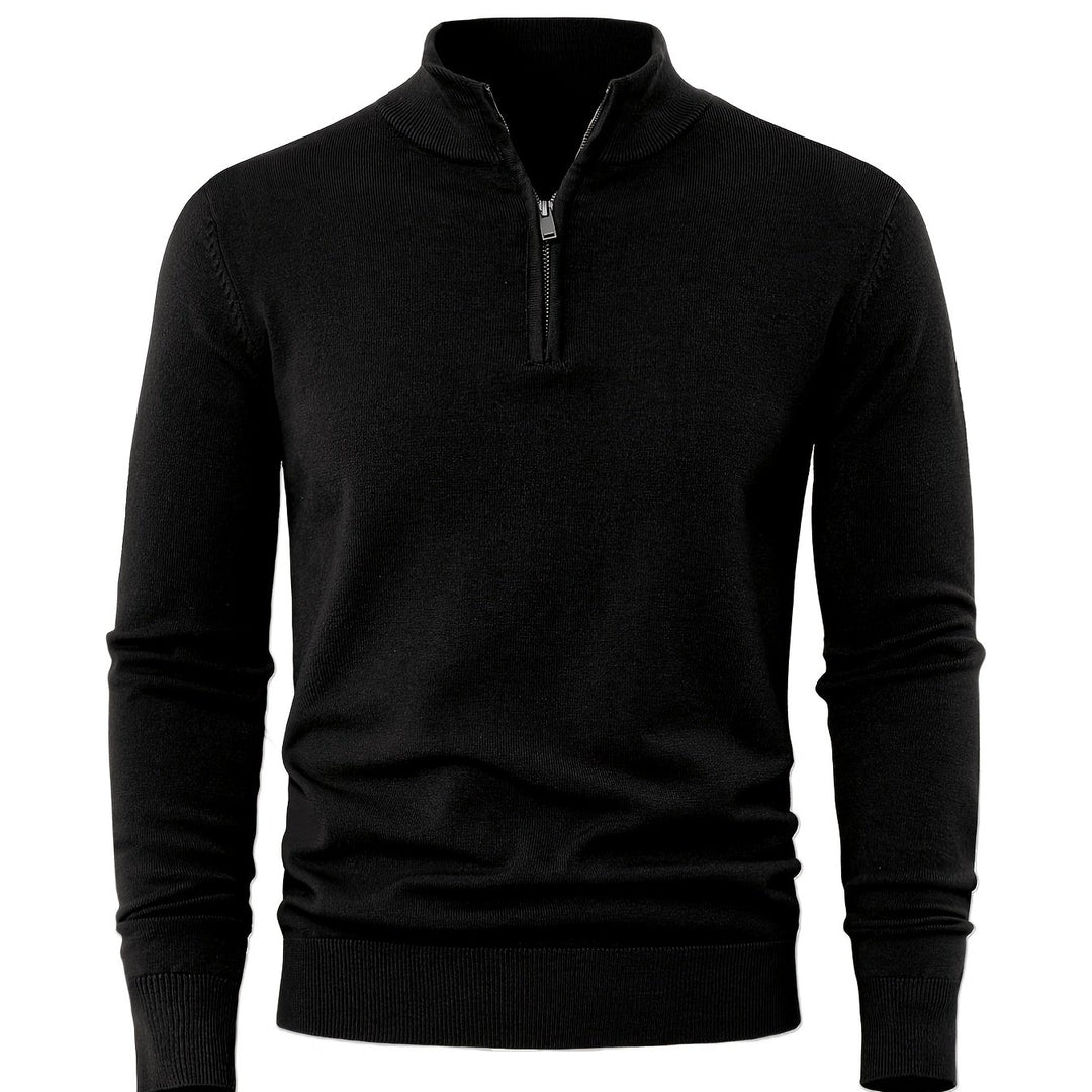 Men’s Thick Knit Zip-Up Sweater – High-Neck Minimalist Warmth