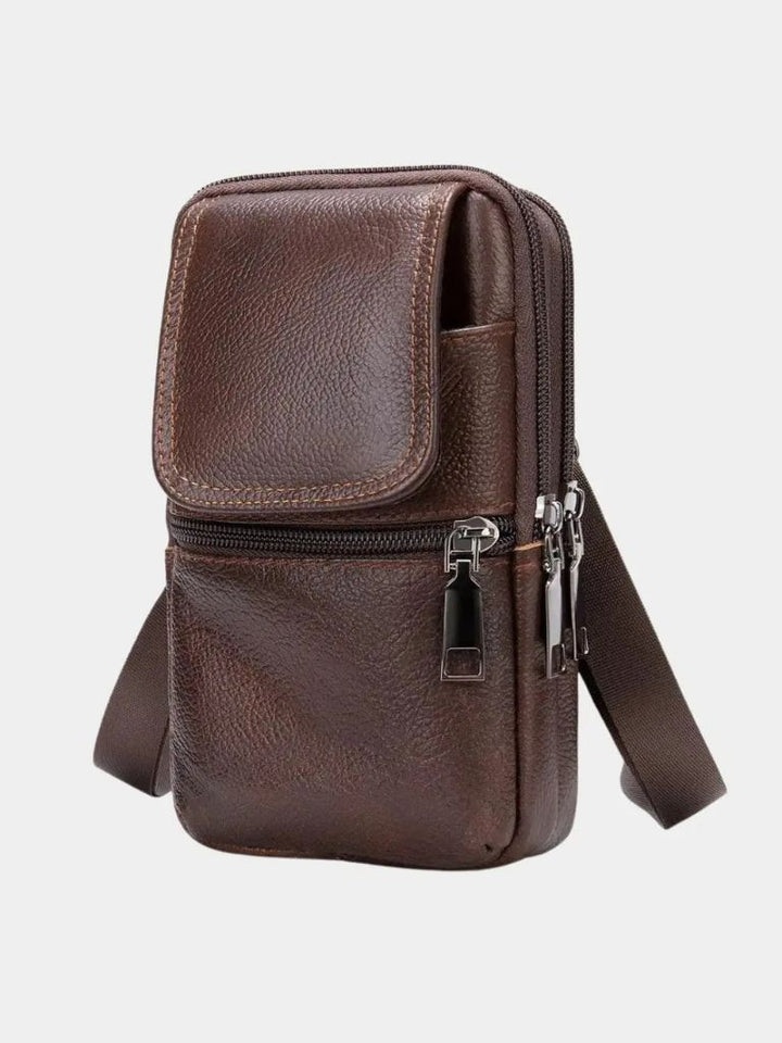 LEDER-GÜRTELTASCHE MIT MEHREREN REISSVERSCHLÜSSEN