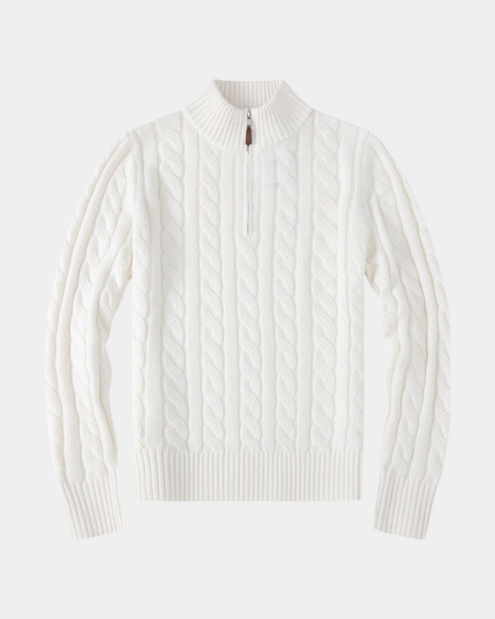 CLASSIC CABLE KNIT ZIP SWEATER