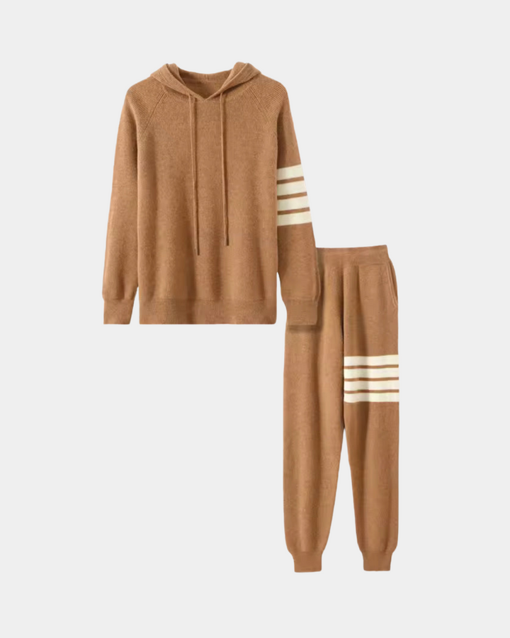 STRIPED SLEEVE KNIT HOODIE SET