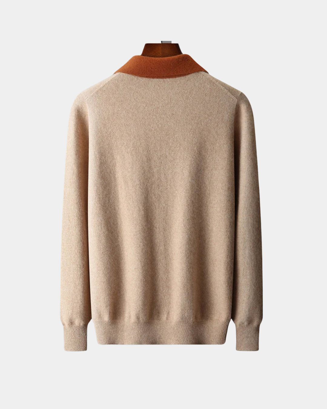 ZWEIFARBIGER WOLLPULLOVER MIT HALBEM REISSVERSCHLUSS