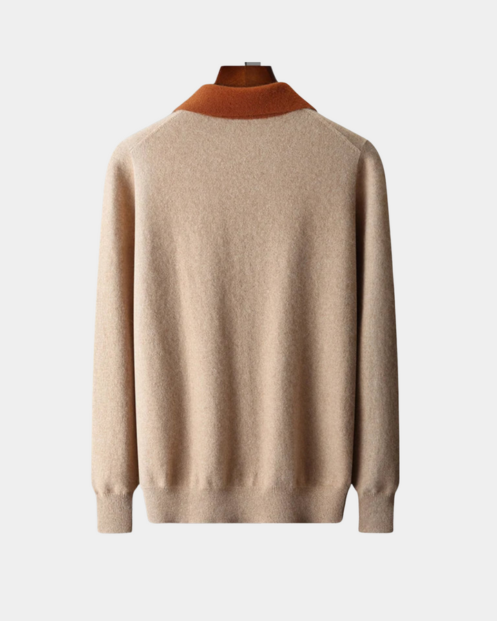 ZWEIFARBIGER WOLLPULLOVER MIT HALBEM REISSVERSCHLUSS