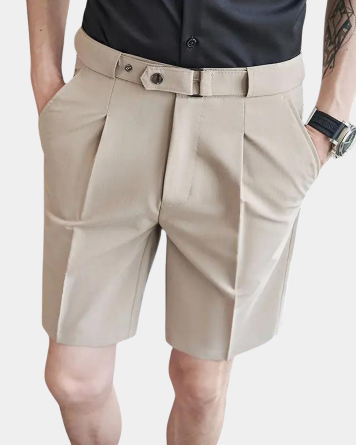 PLEATED HIGH-WAIST BELTED SHORTS