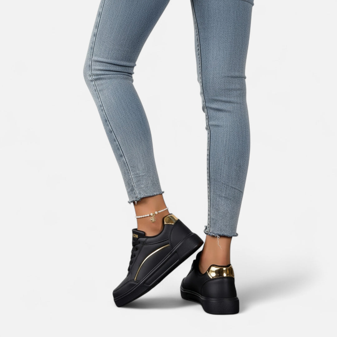 NOMU Lifestyle | Women’s Lace-Up Sneakers – Golden Elegance