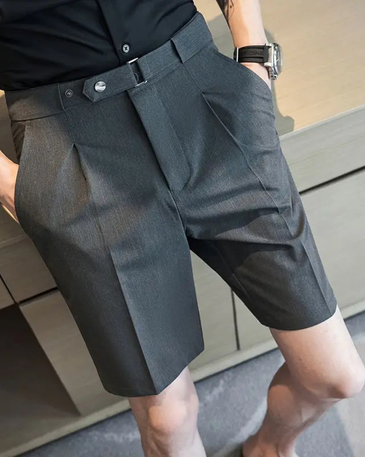PLEATED HIGH-WAIST BELTED SHORTS