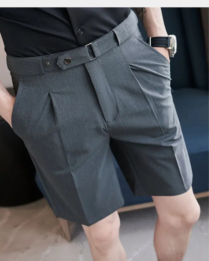 PLEATED HIGH-WAIST BELTED SHORTS