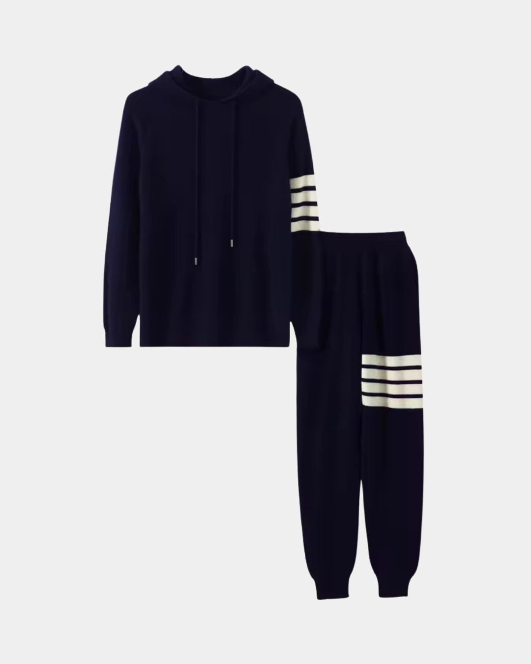 STRIPED SLEEVE KNIT HOODIE SET