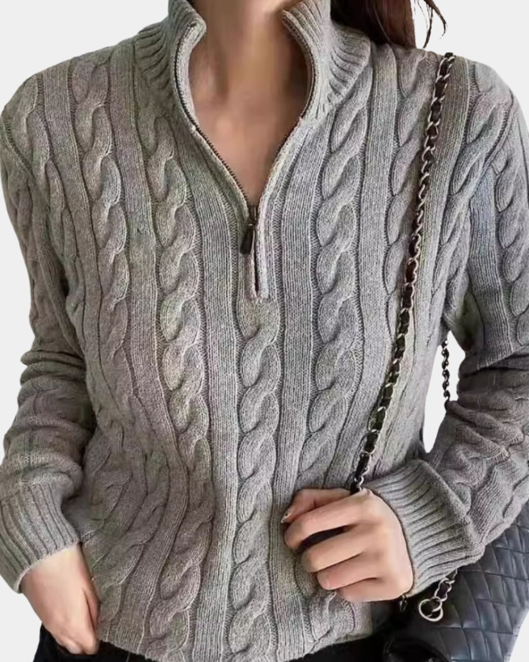 CLASSIC CABLE KNIT ZIP SWEATER