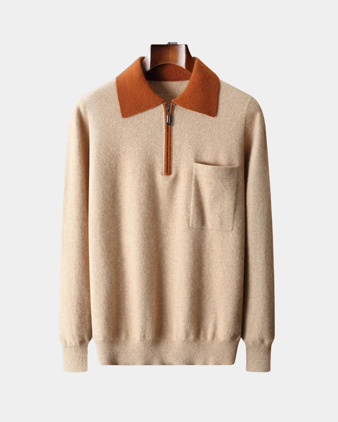 ZWEIFARBIGER WOLLPULLOVER MIT HALBEM REISSVERSCHLUSS