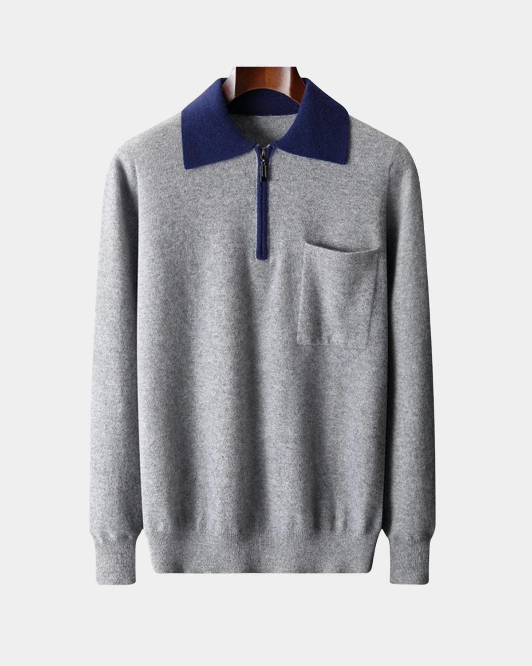 ZWEIFARBIGER WOLLPULLOVER MIT HALBEM REISSVERSCHLUSS