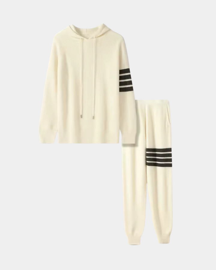 STRIPED SLEEVE KNIT HOODIE SET