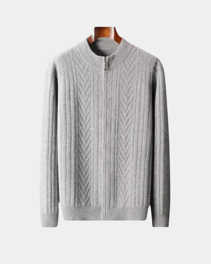 STRUKTURIERTER PULLOVER MIT HALBEM REISSVERSCHLUSS UND ZOPFMUSTER