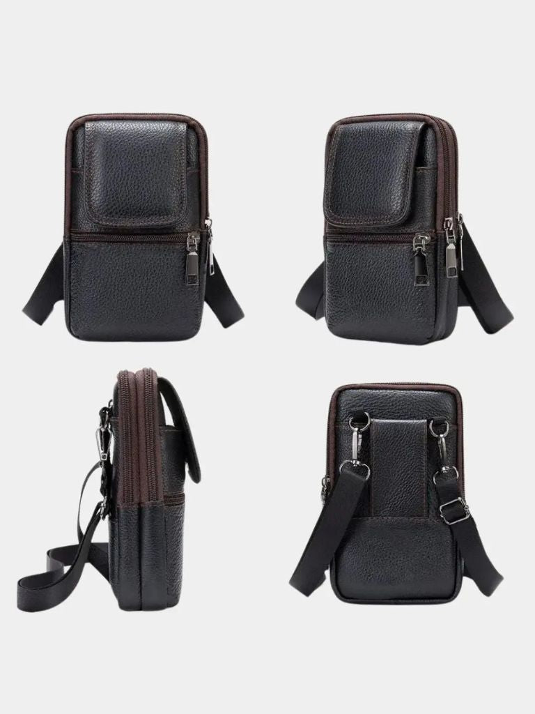 LEDER-GÜRTELTASCHE MIT MEHREREN REISSVERSCHLÜSSEN