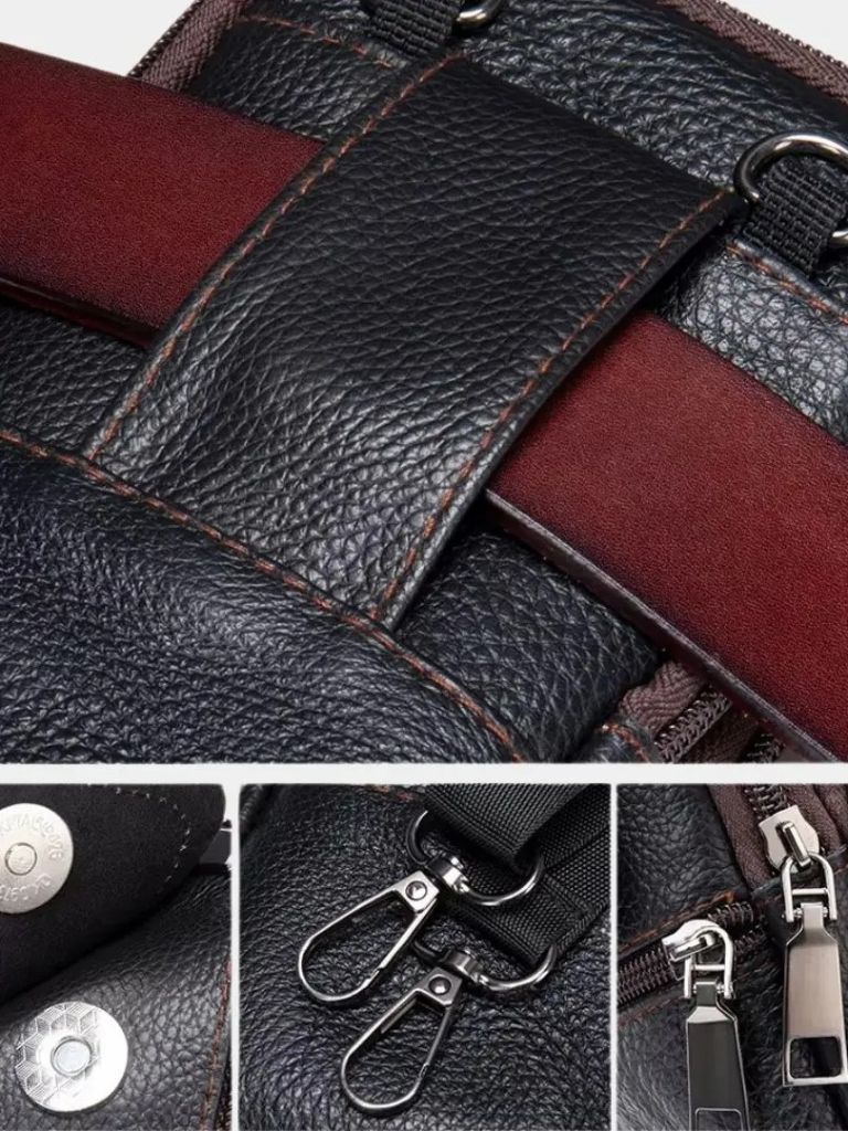 LEDER-GÜRTELTASCHE MIT MEHREREN REISSVERSCHLÜSSEN