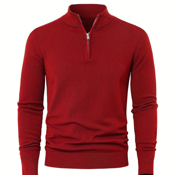 Men’s Thick Knit Zip-Up Sweater – High-Neck Minimalist Warmth