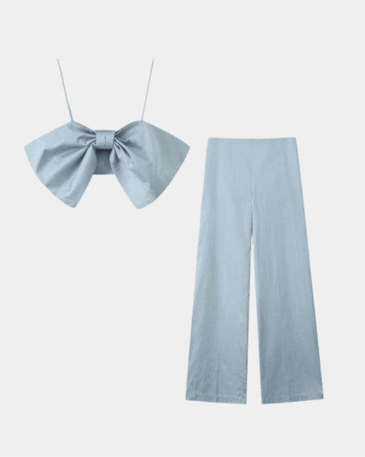 SATIN BOW TOP AND TROUSERS SET