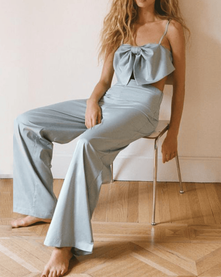 SATIN BOW TOP AND TROUSERS SET