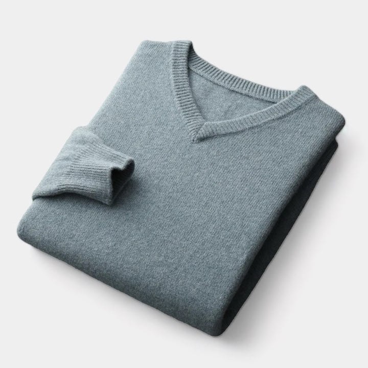 Men’s Merino Wool V-Neck Jumper – Extrafine Knit