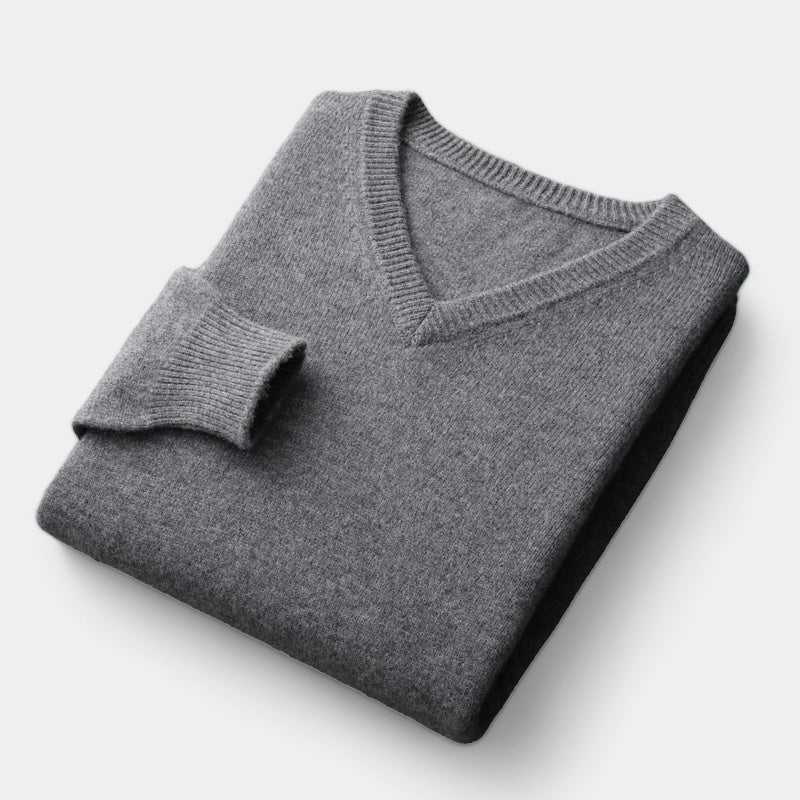 Men’s Merino Wool V-Neck Jumper – Extrafine Knit