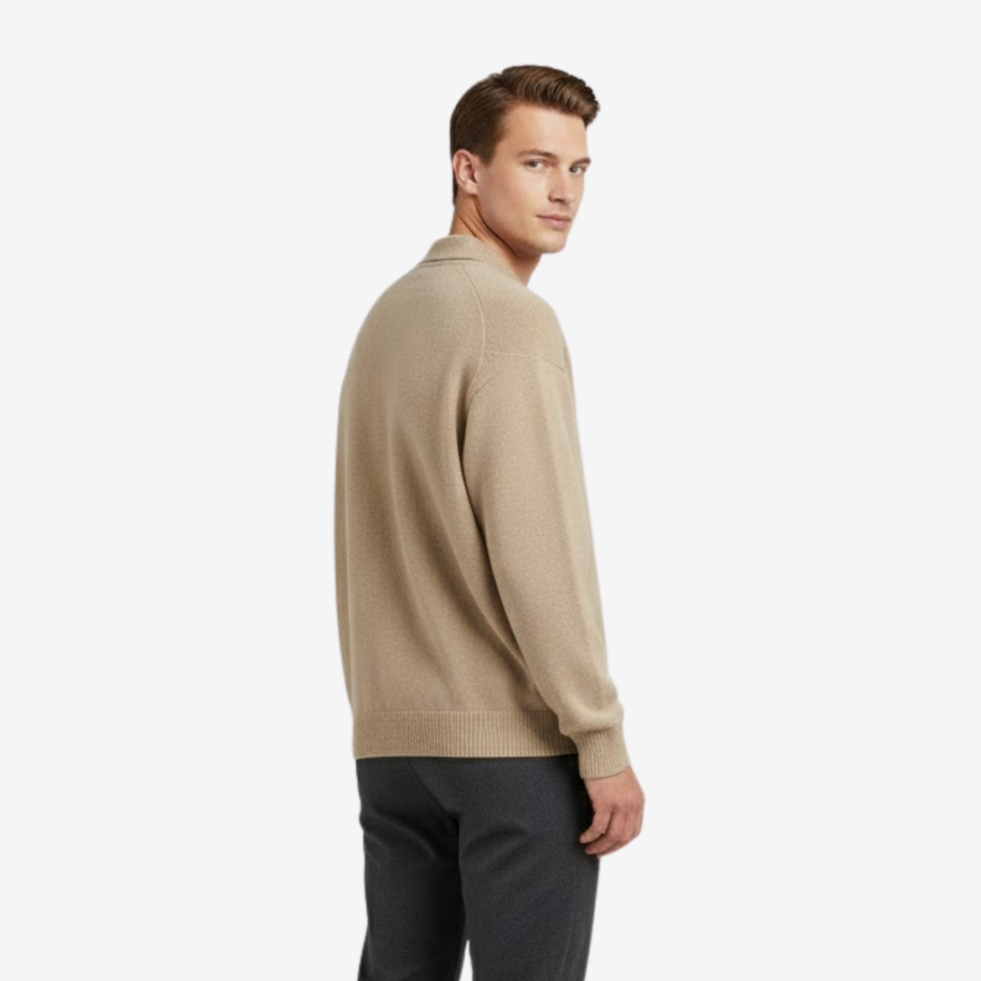Men’s Solid Color Polo Knit Sweater – Casual Autumn Comfort