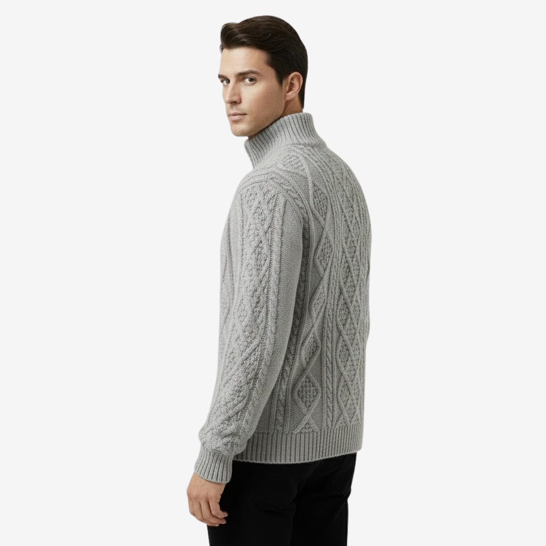 Men’s Half-Zip Stand Collar Sweater – Thick Knit Minimalism