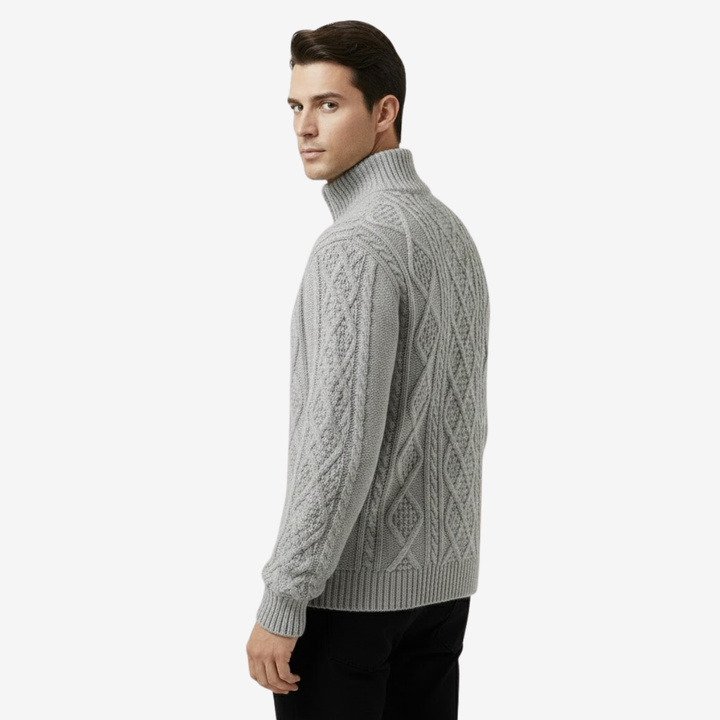 Men’s Half-Zip Stand Collar Sweater – Thick Knit Minimalism