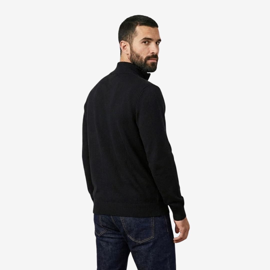 Men’s Thick Knit Zip-Up Sweater – High-Neck Minimalist Warmth