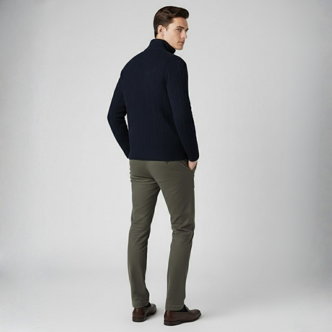 Men's Cable Knit Zipper Sweater – Adjustable Warmth & Textured Comfort