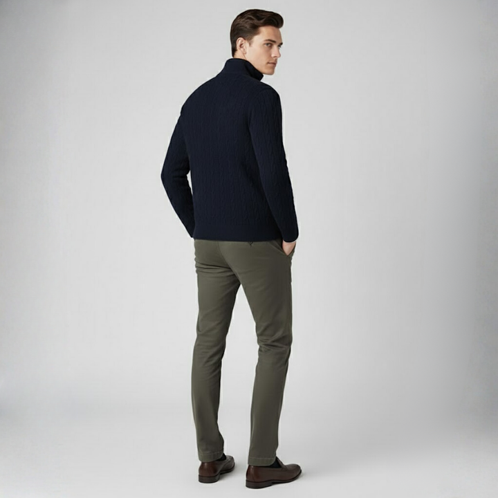 Men's Cable Knit Zipper Sweater – Adjustable Warmth & Textured Comfort