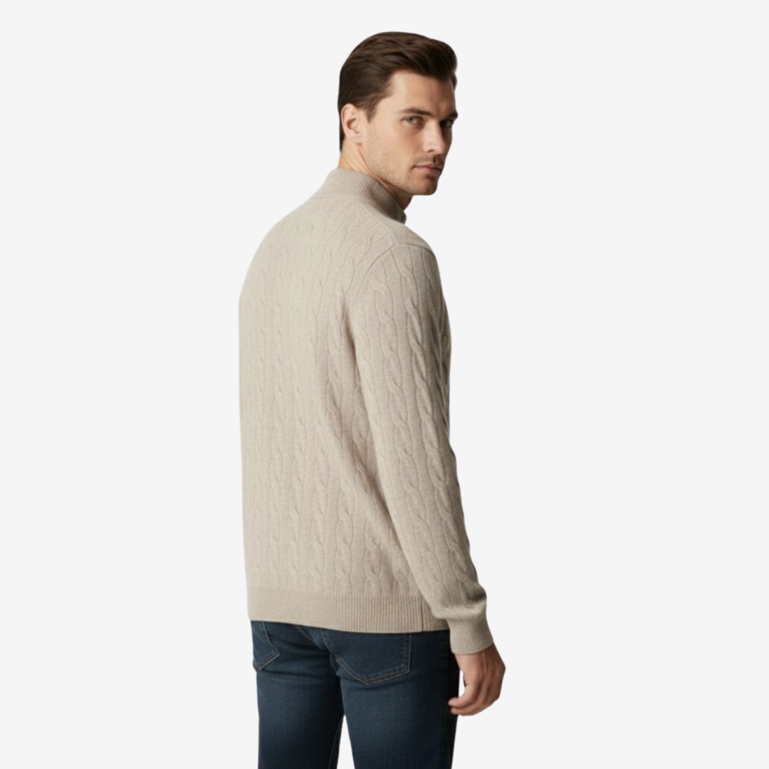 Men’s Half-Zip Sweater – Thick Cable Knit Warmth