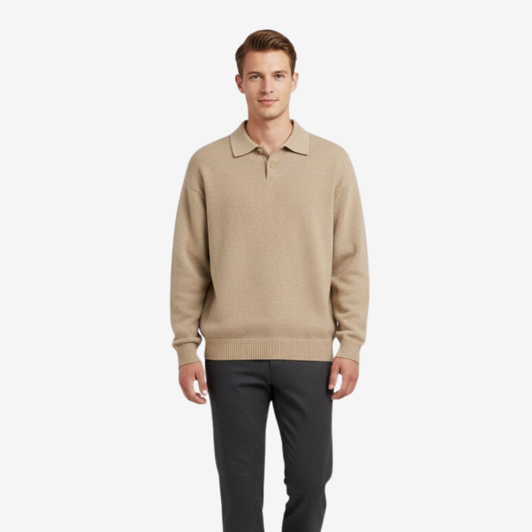 Men’s Solid Color Polo Knit Sweater – Casual Autumn Comfort