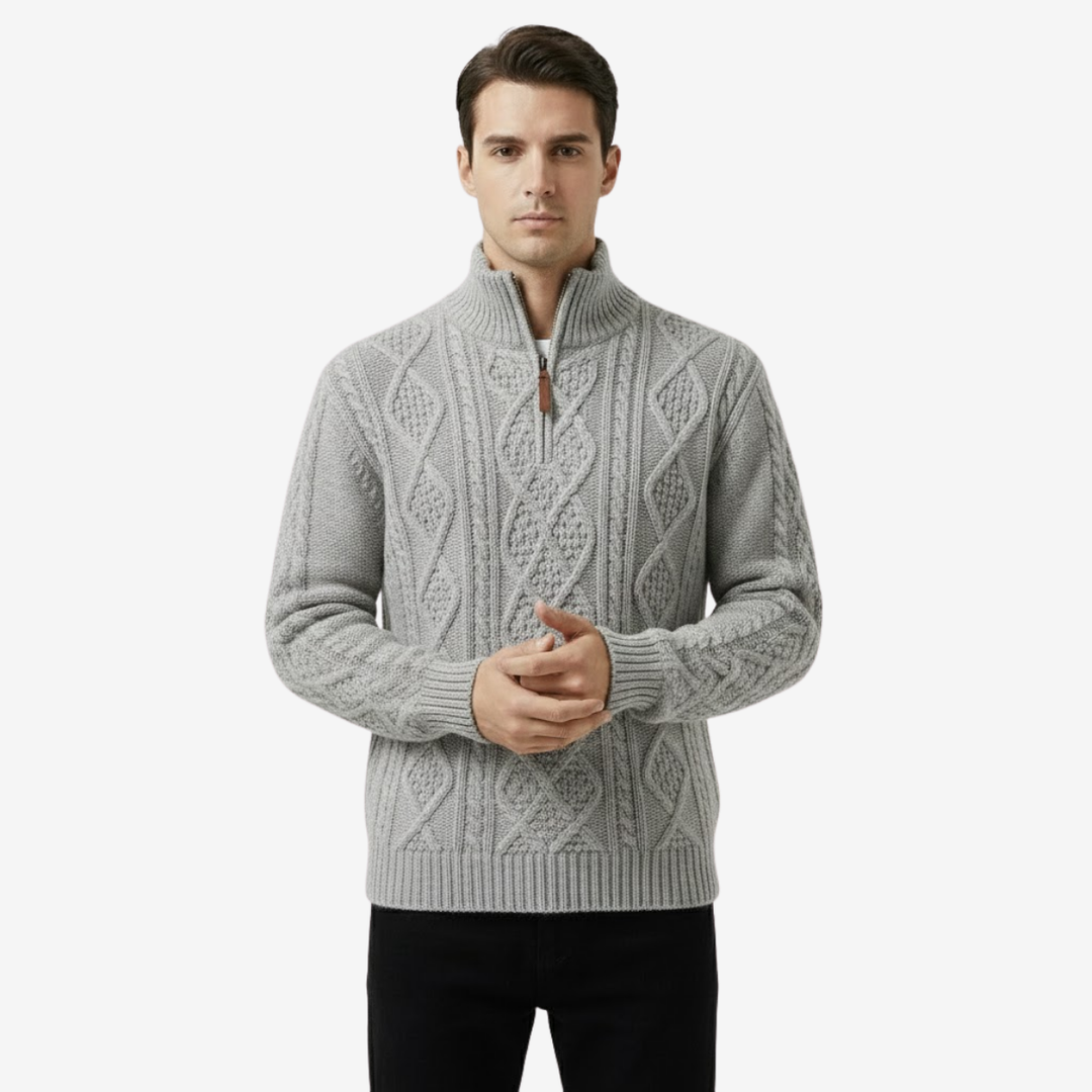 Men’s Half-Zip Stand Collar Sweater – Thick Knit Minimalism