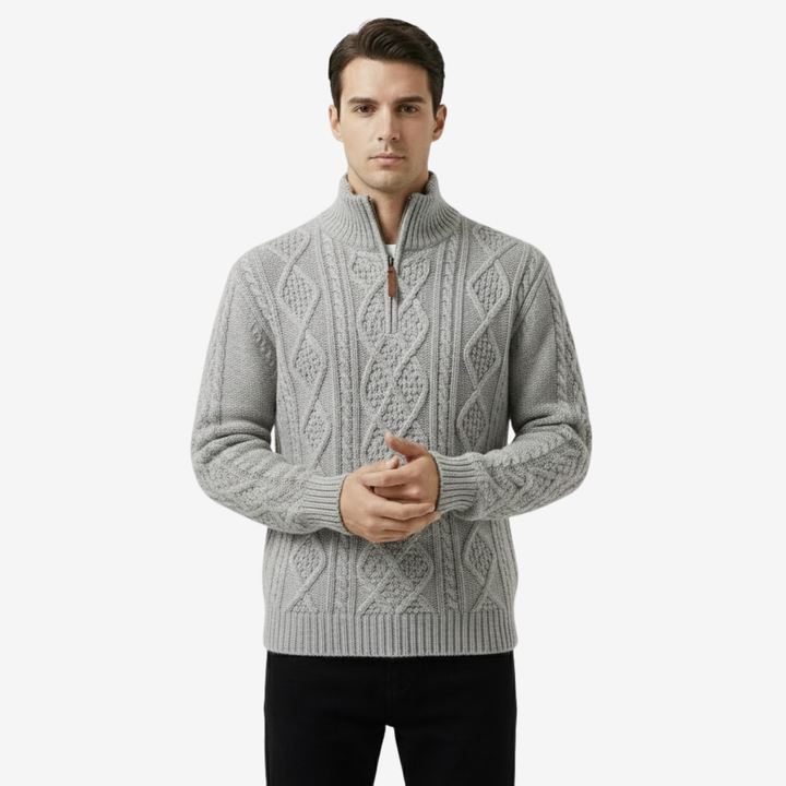 Men’s Half-Zip Stand Collar Sweater – Thick Knit Minimalism