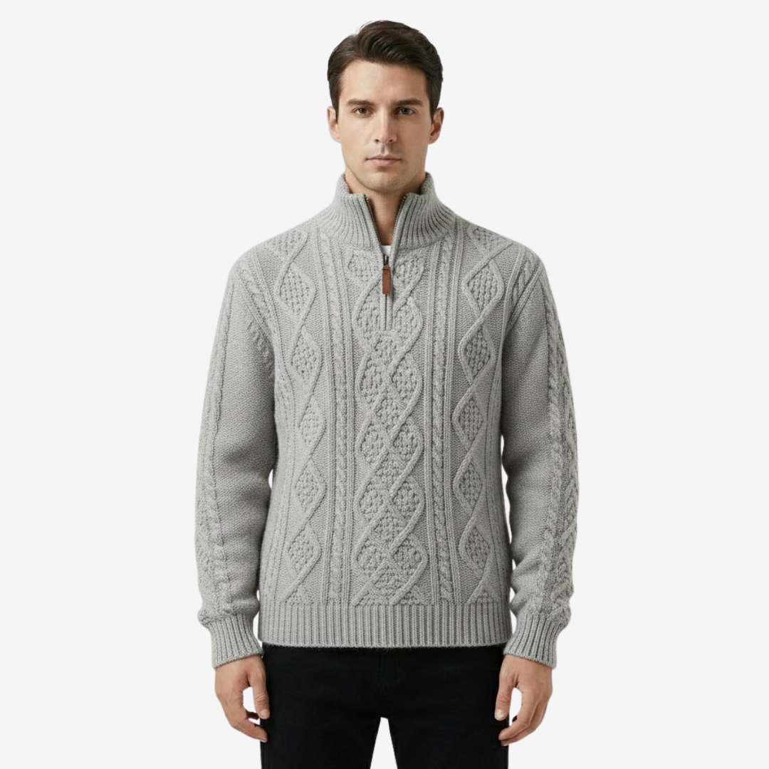 Men’s Half-Zip Stand Collar Sweater – Thick Knit Minimalism
