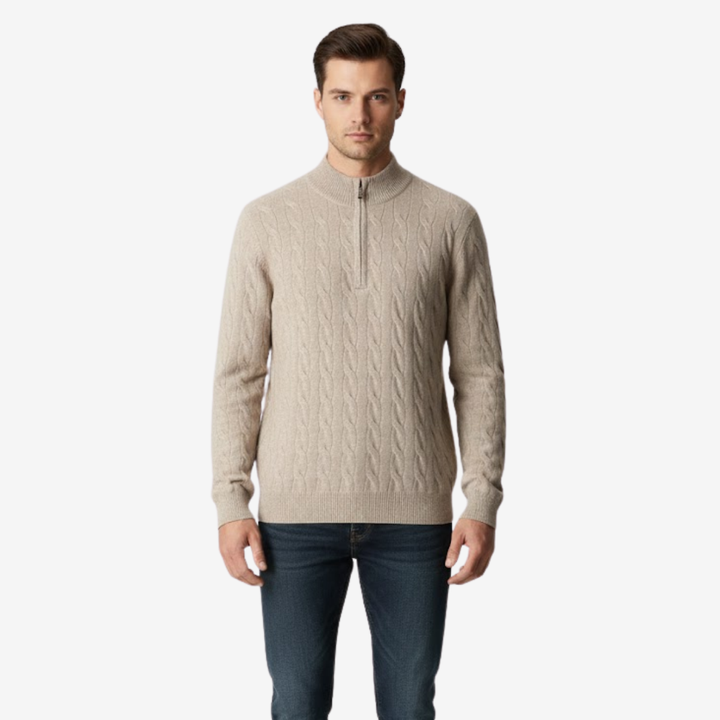 Men’s Half-Zip Sweater – Thick Cable Knit Warmth