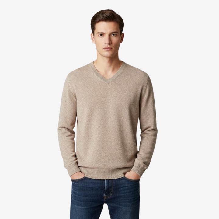 Men’s Merino Wool V-Neck Jumper – Extrafine Knit