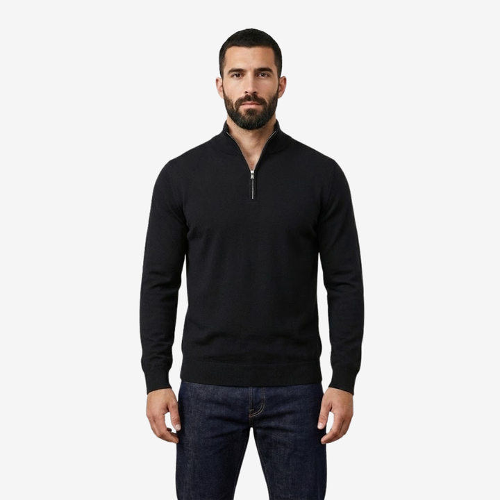 Men’s Thick Knit Zip-Up Sweater – High-Neck Minimalist Warmth