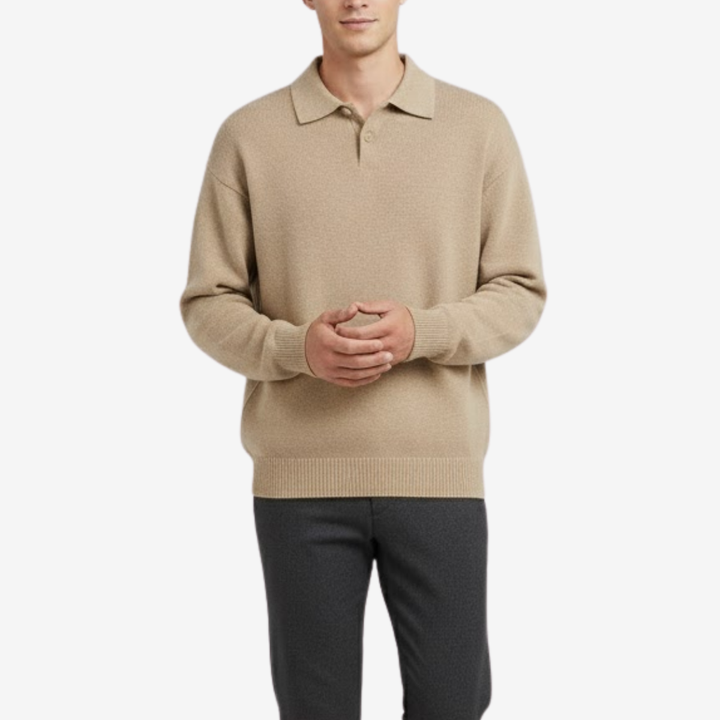 Men’s Solid Color Polo Knit Sweater – Casual Autumn Comfort