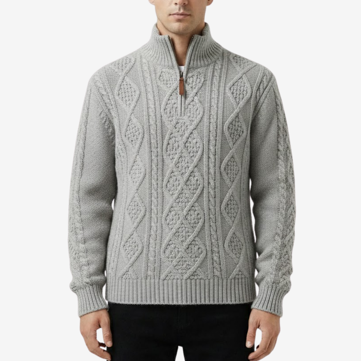 Men’s Half-Zip Stand Collar Sweater – Thick Knit Minimalism