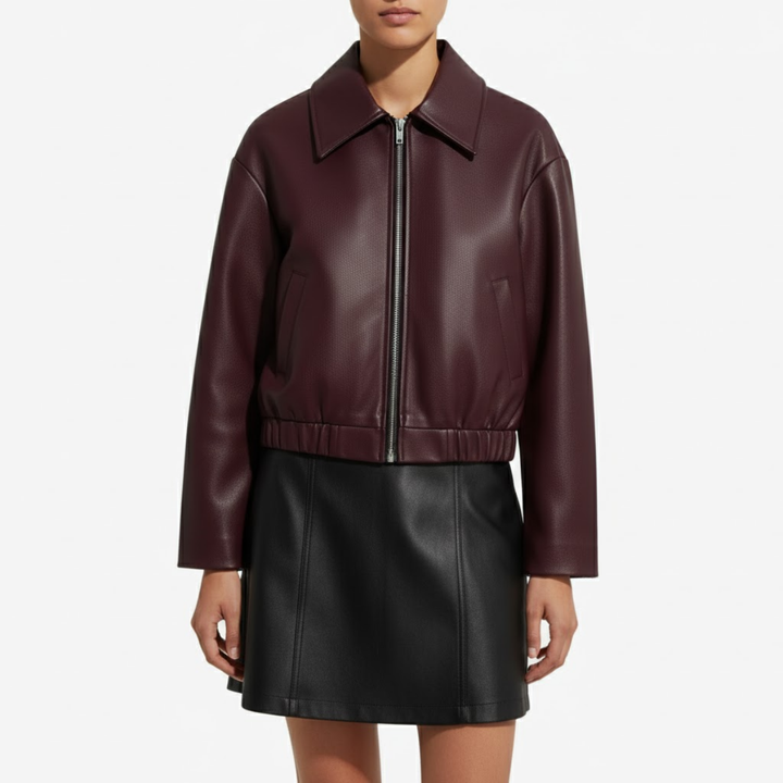 Women’s Retro PU Leather Jacket – Timeless Elegance