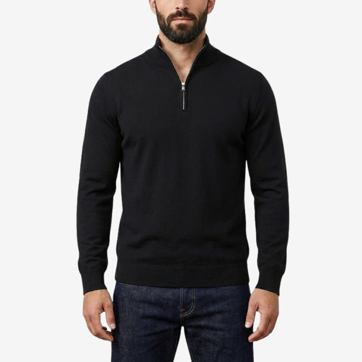 Men’s Thick Knit Zip-Up Sweater – High-Neck Minimalist Warmth