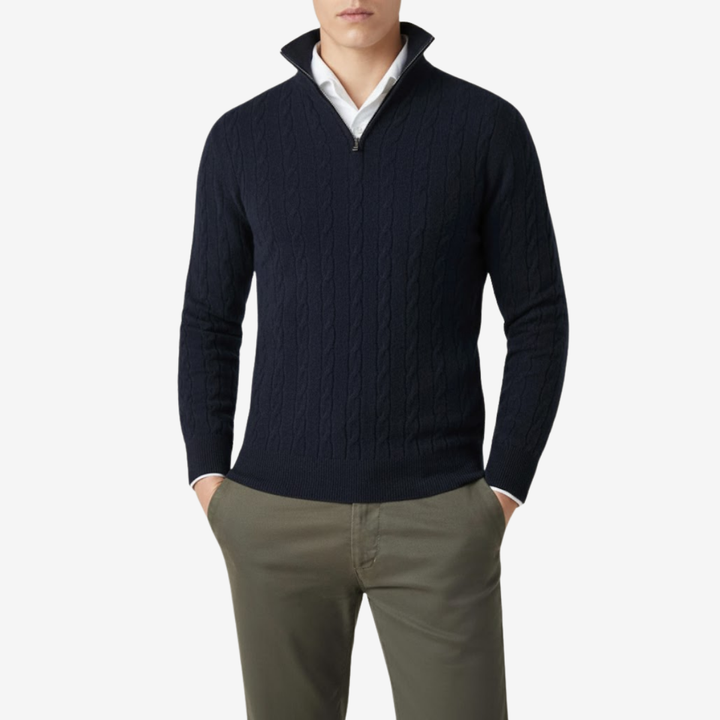 Men's Cable Knit Zipper Sweater – Adjustable Warmth & Textured Comfort